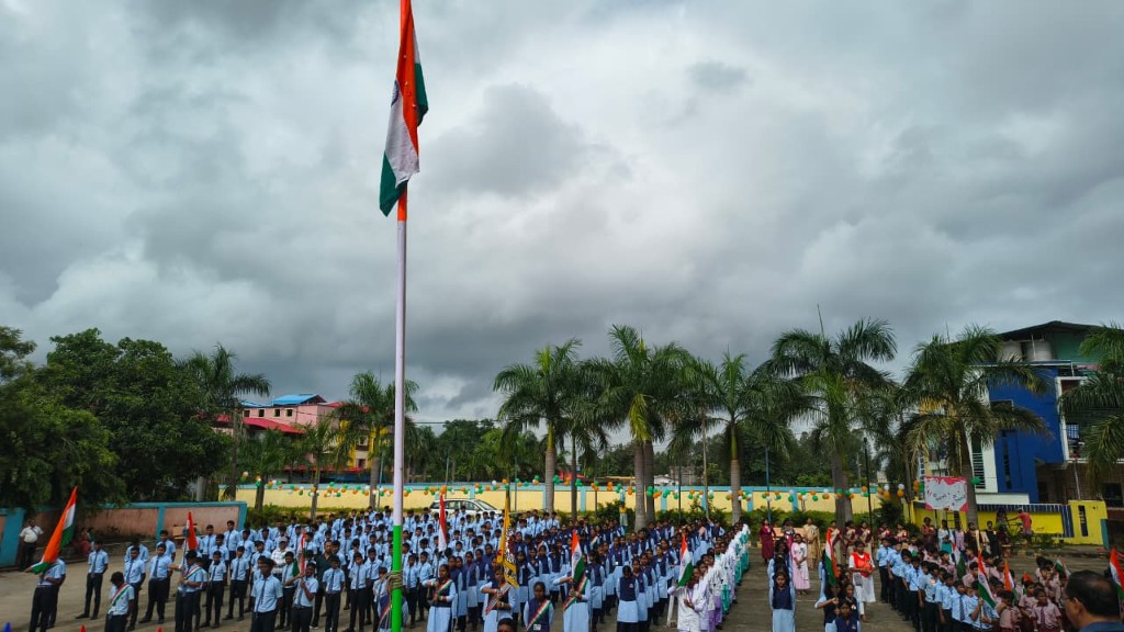GREMS students at flag hoisting ceremony on campus
